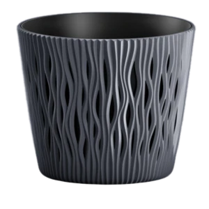 Doniczka Prosperplast Sandy Round , śr. 19 cm, antracyt, z wkładem