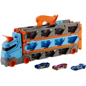 Hot Wheels Wyścigowy transporter 2w1 Ciężarówka, tor i 3 auta Zestaw GVG37