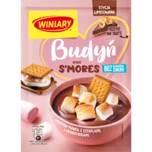 Winiary Budyń smak deseru S'MORES (herbatników przekładanych pieczonymi piankami i czekoladą) bez dodatku cukru 35g