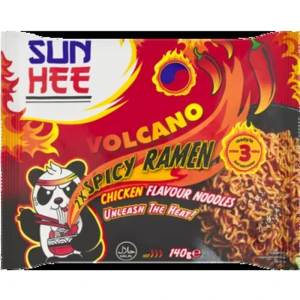 Sun Hee Danie z pszennym, błyskawicznym makaronem Ramen, typu noodle ze słodko-pikantnym sosem Volcano 140g