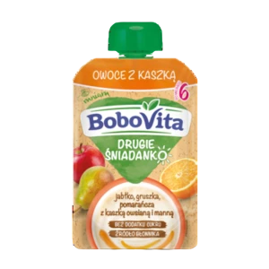 BoboVita Drugie Śniadanko Owoce z kaszką jabłko gruszka pomarańcza po 6 miesiącu 100 g