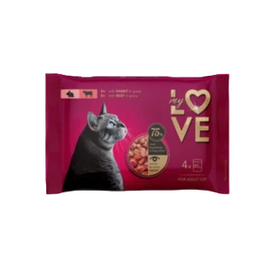 Zestaw My Love pełnoporcjowa karma w saszetkach dla dorosłych kotów z królikiem i wołowiną 4 x 85 g