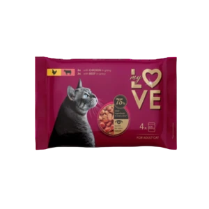My Love Zestaw pełnoporcjowa karma w saszetkach dla dorosłych kotów z kurczakiem i wołowiną 4 x 85 g