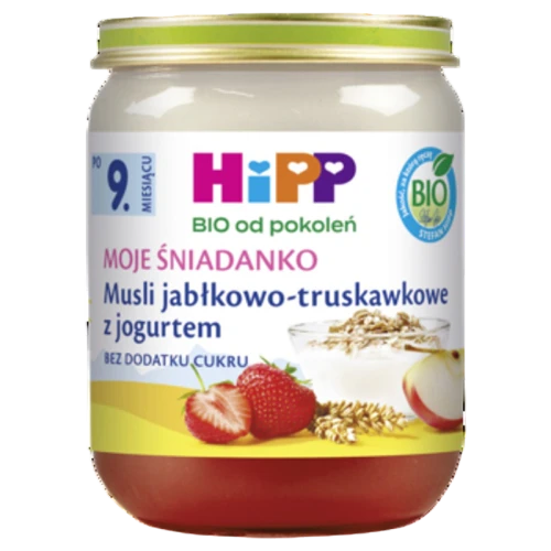 HiPP Musli jabłkowo-truskawkowe z jogurtem BIO, po 9. m-cu, 160 g image-editor%2Fzip-import%2F1776698382077-1683-d08409afac10.png