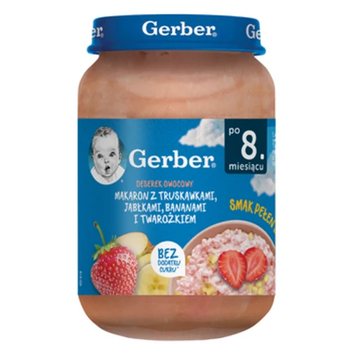 Gerber Makaron z truskawkami, jabłkami, bananami i twarożkiem 190g 1775828309921-rhun6f.png