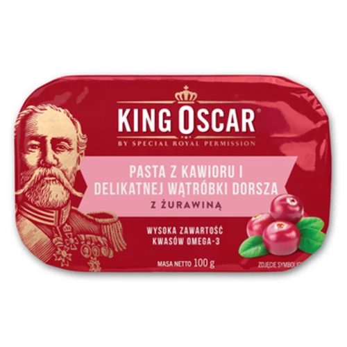 King Oscar Pasta z kawioru i delikatnej wątróbki dorsza z żurawiną 100g 1775828409102-d2i5kc.png