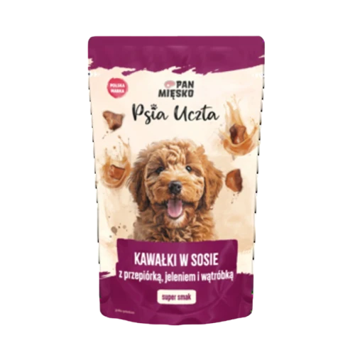 Pan Mięsko Psia Uczta Kawałki w sosie z przepiórką, jeleniem i wątróbką 150 g image-editor%2Fzip-import%2F1776698382077-1752-7a7337b5709a.png