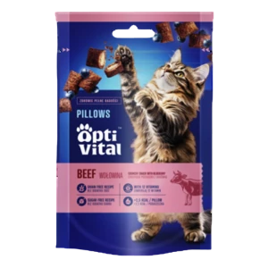 OptiVital Przekąska - Uzupełniająca karma dla dorosłych kotów. Poduszeczki bezzbożowe, z wołowiną i borówkami 60g