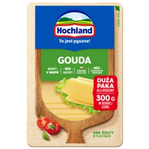 Hochland Gouda ser żółty w plastrach. Ser podpuszczkowy dojrzewający 300g