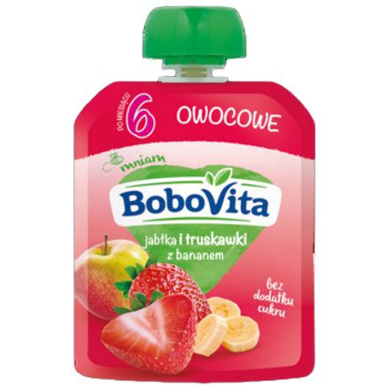 Deserek w tubce jabłka i truskawki z bananem po 6 mies. BoboVita 80 g Deserek w tubce jabłka i truskawki z bananem po 6 mies. BoboVita 80g