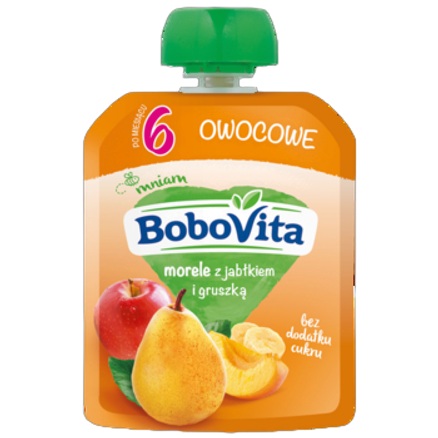 Deserek w tubce morele z jabłkiem i gruszką po 6 mies. BoboVita 80 g Deserek w tubce morele z jabłkiem i gruszką po 6 mies. BoboVita 80g