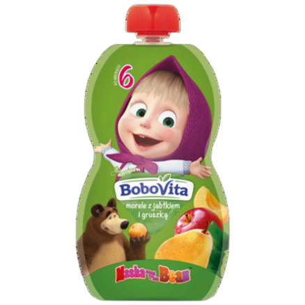Mus morele z jabłkiem i gruszką po 6 mies. BoboVita 100 g Mus morele z jabłkiem i gruszką po 6 mies. BoboVita 100g