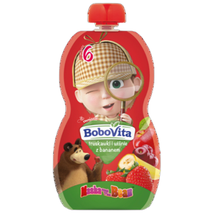 Mus truskawki i wiśnie z bananem po 6 mies. BoboVita 100 g Mus truskawki i wiśnie z bananem po 6 mies. BoboVita 100g