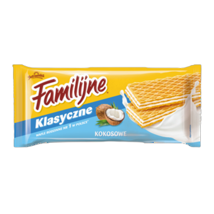 Wafle Familijne o smaku kokosowym 180 g Wafle Familijne o smaku kokosowym 180g
