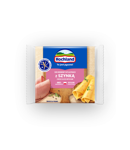 Ser kremowy topiony w plastrach z szynką Hochland 130 g Ser kremowy topiony w plastrach z szynką Hochland 130g