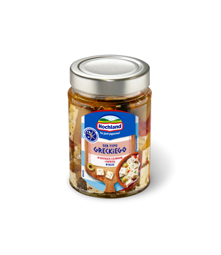 Ser sałatkowy z oliwkami i papryką w oleju Hochland 300 g Ser sałatkowy z oliwkami i papryką w oleju Hochland 300g