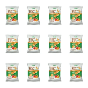 LIVITY Chipsy ryżowe pełnoziarniste o smaku sera Cheddar z pomidorowym sosem chutney 60g X12