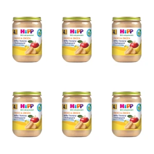 HiPP BIO od pokoleń, Jabłka i banany z biszkoptami, po 4. m-cu, 190 g X6