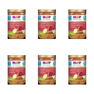 HiPP BIO od pokoleń, Ziemniaki z buraczkami, jabłkiem i delikatną wołowiną, po 7. m-cu, 220 g X6