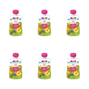 HiPP BIO od pokoleń, Jabłka-Brzoskwinie-Owoce leśne, po 6. m-cu, 100 g X6