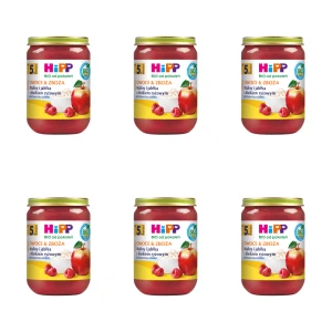 HiPP BIO od pokoleń, Maliny i jabłka z kleikiem ryżowym, po 5. m-cu, 190 g X6