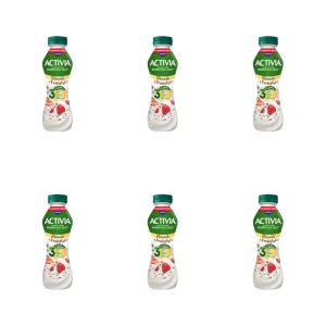 Jogurt Activia o smaku truskawkowym ze zbożami oraz szczepem bakterii ActiRegularis®. X6