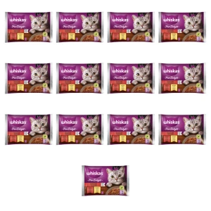 Whiskas Pure Delight Soczyste kąski Galaretka z wołowiną i z kurczakiem 340 g (4x85 g) X13