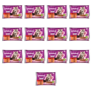 Whiskas Junior 2-12 miesięcy Klasyczne posiłki Sos z wołowiną i z kurczakiem 340 g (4x85 g) X13