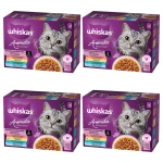 Whiskas Karma Aromatyczna Mieszanka w sosie z wieprzowiną i marchewką, z kurczakiem i marchewką, z rybą oceaniczną, z łososiem i groszkiem 12x85g X4