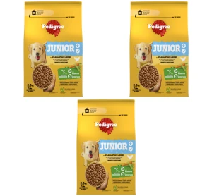 Pedigree Junior sucha karma z drobiem i warzywami 2,6 kg X3