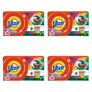Vizir Platinum PODS + Fairy Effect Kapsułki do prania, 26 prań 637g X4