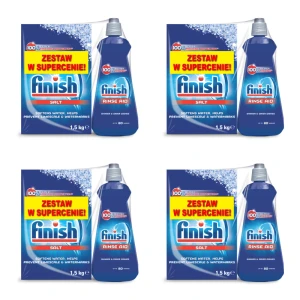 FINISH zestaw płyn nabłyszczający 400ml+sól 1,5kg X4