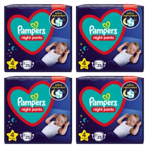 Pampers Night Pants Pieluchomajtki, rozmiar 4, 25 sztuk, 9kg-15kg X4
