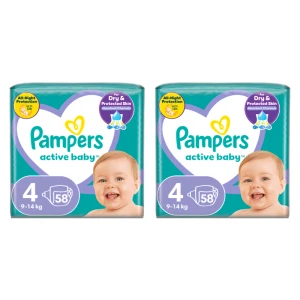 Pampers Active Baby Rozmiar 4, 58 pieluszek, 9-14 kg X2