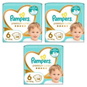 Pampers Pieluchy Premium Care, Rozmiar 6, 38 pieluch, 13kg+ X3
