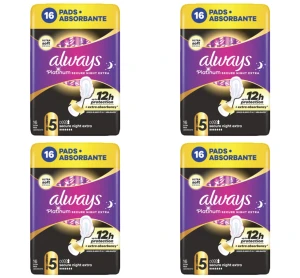 Always Platinum Secure Night Extra Podpaski ze skrzydełkami 16 szt. X4