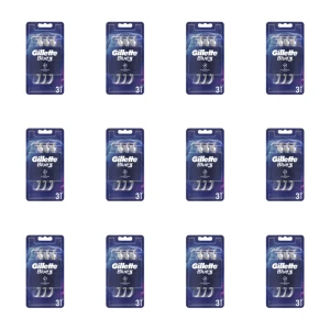 Gillette Blue3 Jednorazowe maszynki do golenia dla mężczyzn, 3 sztuki X12
