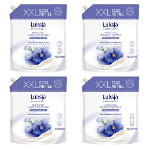Luksja Creamy & Soft Kremowe mydło w płynie Len i Mleczko ryżowe 1500 ml opakowanie uzupełniające X4