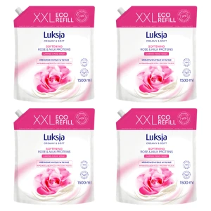 Luksja Creamy & Soft Kremowe mydło w płynie Róża i Proteiny mleka 1500 ml opakowanie uzupełniające X4