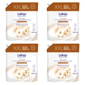 Luksja Creamy & Soft Kremowe mydło w płynie Mleczko Bawełniane i Prowitamina B5 1500 ml opakowanie uzupełniające X4
