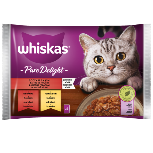 Soczyste kąski Galaretka z wołowiną i z kurczakiem Whiskas 340 g (4x85g) Soczyste kąski Galaretka z wołowiną i z kurczakiem Whiskas 340g (4x85g)