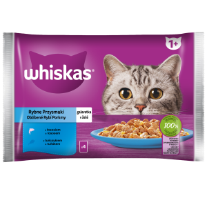 Rybne przysmaki 1+ Galaretka z łososiem i z tuńczykiem Whiskas 340 g (4x85g)