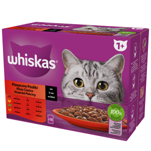 Klasyczne posiłki 1+ Sos z wołowiną, kurczakiem, jagnięciną i drobiem Whiskas 1,02 kg (12x85g)