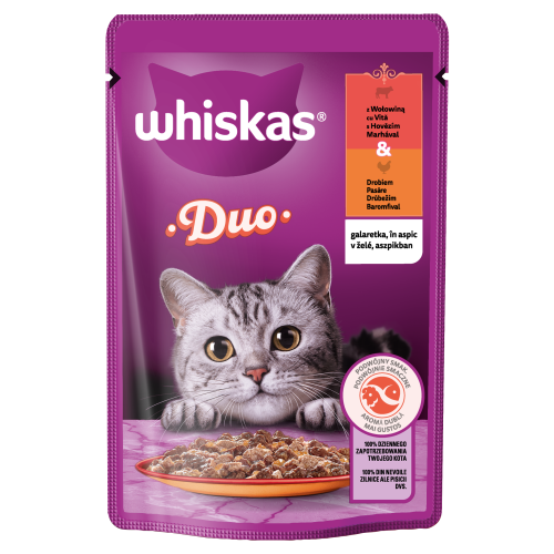 Saszetka dla kota wołowina i drób w galarecie Whiskas Duo 85 g Saszetka dla kota wołowina i drób w galarecie Whiskas Duo 85g