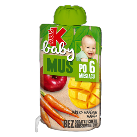 Kubuś Baby Mus po 6 miesiącu jabłko marchew mango 100 g Kubuś Baby Mus po 6 miesiącu jabłko marchew mango 100g