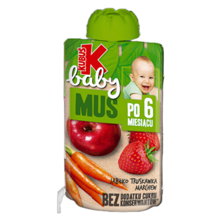 Kubuś Baby Mus po 6 miesiącu jabłko truskawka marchew 100 g Kubuś Baby Mus po 6 miesiącu jabłko truskawka marchew 100g