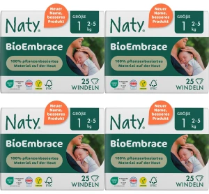 Ekologiczne pieluchy jednorazowe, rozmiar 1, 2-5 kg, 25 szt X4