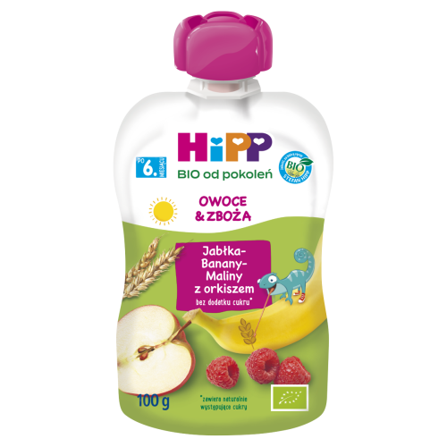 SMOOTHIE Jabłka-Banany-Maliny z orkiszem HiPP 100 ml SMOOTHIE Jabłka-Banany-Maliny z orkiszem HiPP 100ml