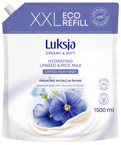 Mydło w płynie len i mleczko ryżowe zapas Luksja 1,5l