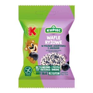 Kupiec & Kubuś Wafle ryżowe z polewą jogurtową z jagodą suszoną 32 g
